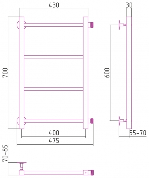 Полотенцесушитель водяной Стилье Версия-КБ 600x400