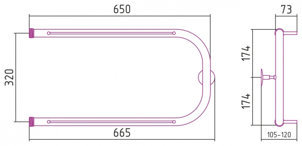 Полотенцесушитель водяной Стилье П-образный 320x650 + 2 полки
